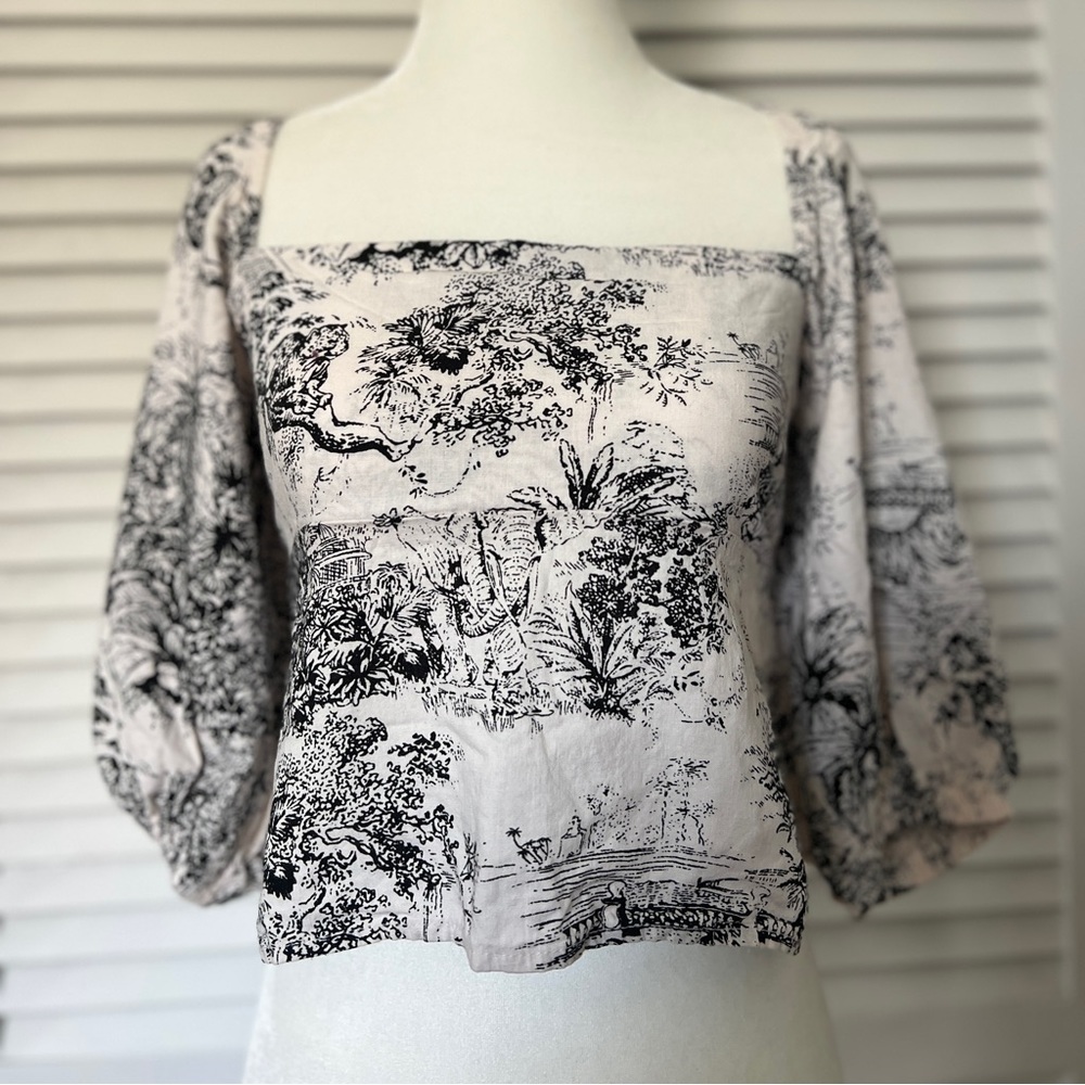 Print Shirred Off-Shoulder Top